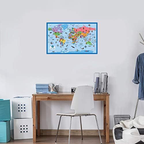 3 מארז-מפת העולם מאויר & מגבר; מפת ארצות הברית לילדים + פוסטר מפת העולם [אוקיינוס כחול]